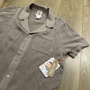 C&C California Crochet Shirt Men's Med Tan Open Knit Button Up Sweater Collar